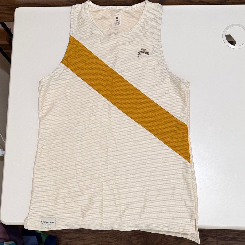 Tracksmith White and Gold Woman’s Tank Top